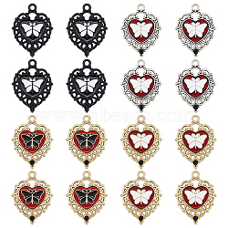 24Pcs 4 Styles Alloy Enamel Pendants, with Rhinestone, Heart with Butterfly Charm, Mixed Color, 33.5x26x3mm, Hole: 2.8mm, 6pcs/style(ENAM-SC0004-73)