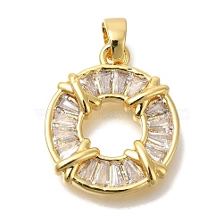 Brass Micro Pave Cubic Zirconia Pendants, with Jump Ring Charms, Round, 18x15x3mm, Hole: 4x3mm(KK-B122-01D-G)