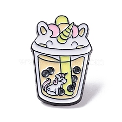 Unicorn and Bubble Cup Enamel Pin, Animal Alloy Enamel Brooch, Anti-Exposure Neckline Safety Pin for Women, Electrophoresis Black, Wheat, 30.5x20x10.5mm, Pin: 1.2mm(JEWB-O006-A03)