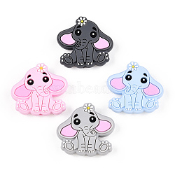 Elephant Silicone Beads, Mixed Color, 28x30x9.5mm, Hole: 2.5mm(SIL-N005-05)