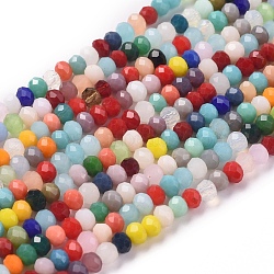 Imitation Jade Glass Beads Strands, Faceted, Rondelle, Mixed Color, 3.5x3mm, Hole: 0.7mm, about 144pcs/Strand, 14.96''(38cm)(X-GLAA-E415-01B)