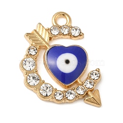 Alloy Enamel Rhinestone Glass Pendants, Golden, Evil Eye, Heart, 19x15x3mm, Hole: 1.8mm(ENAM-U003-02G-04)