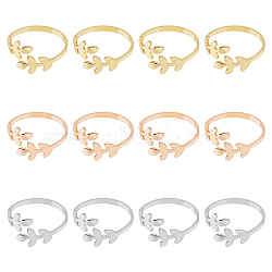 HOBBIESAY 12Pcs 3 Colors Alloy Leafy Branch Open Cuff Finger Rings Set for Women, Mixed Color, Inner Diameter: US Size 9 3/4(19.5mm), 4Pcs/color(RJEW-HY0001-02)