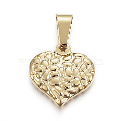 304 Stainless Steel Textured Pendants, Bumpy, Heart, Golden, 15x15x3.5mm, Hole: 5x7mm(STAS-F183-09G)