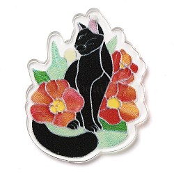 Halloween Theme Opaque Acrylic Pendants, Cat Shape, 41x37x2mm, Hole: 1.6mm(SACR-Z004-03C)