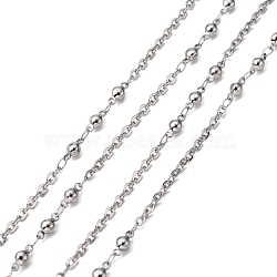 304 Stainless Steel Decorative Rolo Chains, Belcher Chain, Soldered, with Round Bead, Stainless Steel Color, 2.3mm(CHS-E001-03P)