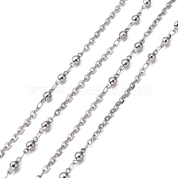 Tarnish Resistant 304 Stainless Steel Decorative Rolo Chains, Belcher Chain, Soldered, with Round Bead, Stainless Steel Color, 2.3mm(CHS-E001-03P)