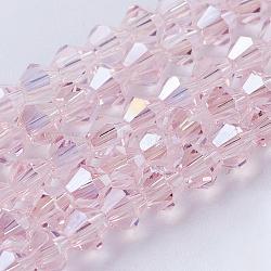 Glass Beads Strands, AB Color Plated, Faceted, Bicone, Misty Rose, 4x4mm, Hole: 1mm, about 92~96pcs/strand, 13.78~14.37 inch(EGLA-S056-10)