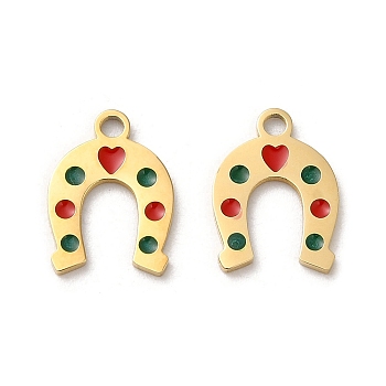 304 Stainless Steel Charms, with Enamel, Real 14K Gold Plated, Horseshoe Charm, Colorful, 12x8.7x0.9mm, Hole: 1.5mm