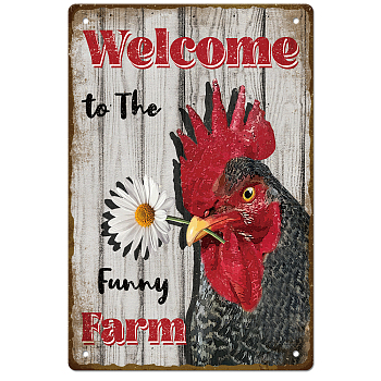 Vintage Metal Tin Sign, Iron Wall Decor for Bars, Restaurants, Cafes Pubs, Rectangle, Rooster, 300x200x0.5mm