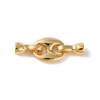 Brass Fold Over Clasps, Oval/Coffee Bean, Real 18K Gold Plated, 33mm, Hole: 3.5mm