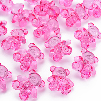 Transparent Acrylic Beads, Bear, Camellia, 26.5x24.5x15mm, Hole: 3mm, about 135pcs/500g