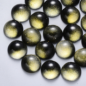 Transparent Spray Painted Glass Cabochons, with Glitter Powder, Half Round/Dome, Black, 12x6mm