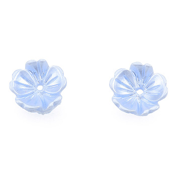 Resin Imitation Pearl Bead Caps, 5-Petal, Flower, Blue, 7.5x8x2.5mm, Hole: 1mm