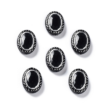 Opaque Acrylic Beads, Metal Enlaced, Oval, Black, 17.5x13x5.5mm, Hole: 1.6mm, about 610pcs/500g