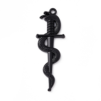 Alloy Pendants, Sword with Snake Charm, Electrophoresis Black, 39.5x13.5x2.8mm, Hole: 1.5mm