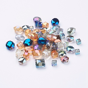 Electroplate Glass Beads, Faceted, Mixed Shapes, Mixed Color, 7~16x7~16x7~10mm, Hole: 1~2mm