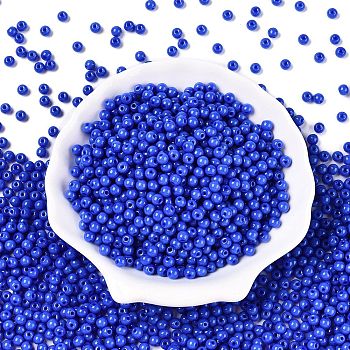 Opaque Colours Glass Seed Beads, Round, Blue, 4.5x3.5mm, Hole: 1mm, about 4500pcs/pound