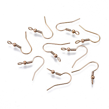 304 Stainless Steel Earring Hooks, Ear Wire, with Vertical Loop, Rose Gold, 19~21x18mm, Hole: 2.5mm, Pin: 0.7mm