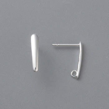 304 Stainless Steel Stud Earring Findings, with Loop, Silver, 15x3x1mm, Hole: 1.6mm, Pin: 0.8mm