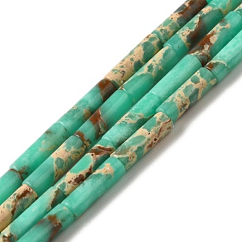 Synthetic Imperial Jasper Dyed Beads Strands, Column, Medium Aquamarine, 12.5~13x3.5~4mm, Hole: 1.2mm, about 29pcs/strand, 15.31''(38.9cm)