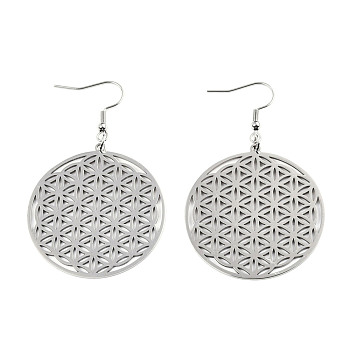 201 Stainless Steel Dangle Earrings, Flower of Life, Stainless Steel Color, 63mm, Pin: 0.6mm
