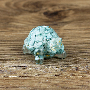 Resin Home Display Decorations, with Natural Amazonite Chips and Gold Foil Inside, Tortoise, 50x30x27mm