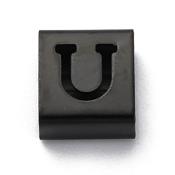 Ion Plating(IP) 304 Stainless Steel Square Slide Charms, Black, Letter U, 9x8x4mm, Hole: 3.5x8.5mm