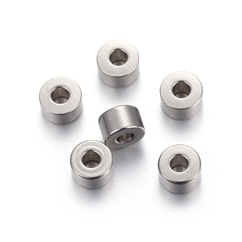 304 Stainless Steel Spacer Beads, Flat Round, Stainless Steel Color, 6x4mm, Hole: 2.5mm