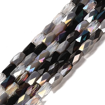 Electroplate Glass Beads Strands, Faceted, Column, Black, 7x3.5mm, Hole: 0.8mm, about 80pcs/strand, 18.31''(46.5cm)