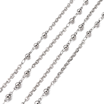 304 Stainless Steel Decorative Rolo Chains, Belcher Chain, Soldered, with Round Bead, Stainless Steel Color, 2.3mm
