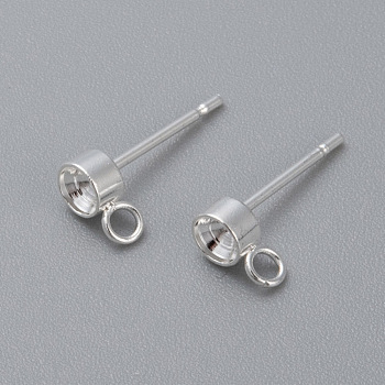 304 Stainless Steel Stud Earring Findings, with Loop, For Pointed Back Rivoli Rhinestone
, Silver, Tray: 5.5mm, 9x6x3mm, Hole: 2mm, Pin: 0.8mm