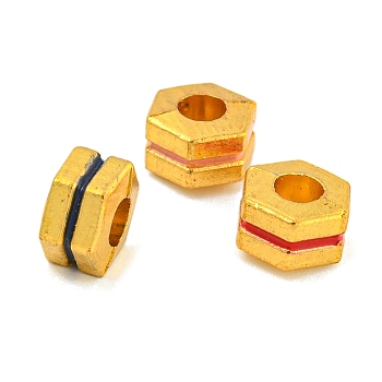 Brass Enamel Beads, Long-Lasting Plated, Lead Free & Cadmium Free, Real 18K Gold Plated, Hexagon, Mixed Color, 7x7x4mm, Hole: 2.5mm