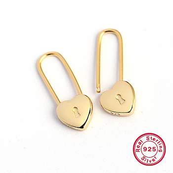925 Sterling Silver Hoop Earrings, Heart, Real 18K Gold Plated, 24x95mm