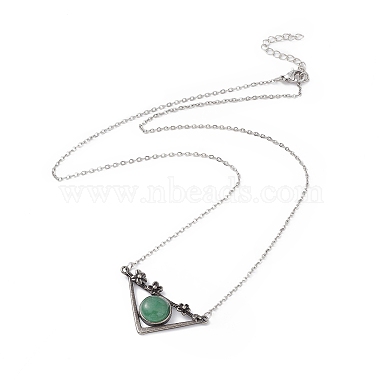 Natural Green Aventurine Triangle with Flower Pendant Necklace(NJEW-P274-01AS-05)-2