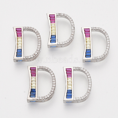 Real Platinum Plated Colorful Alphabet Brass+Cubic Zirconia Slide Charms