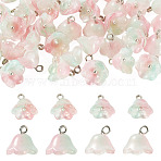 38Pcs Glass Charms, Flower, with Platinum Tone Brass Loop & Glitter Powder, Gradient Color, Cerise, 10.5x11mm, Hole: 2mm(GLAA-TADJ0001-19C)