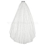 Cloth Mesh Bridal Veils, for Women Wedding Party Decorations, with Imitation Pearl Bead, White, 970~1000mm(AJEW-WH0609-439)