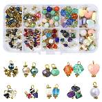 DIY Pendant Making Finding Kit, Including Imitation Jade Glass & Acrylic & Mixed Gemstone Beaded Pendants, Rondelle & Cube & Triangle & Nugget, Mixed Color, 12x8mm(DIY-FS0003-04)