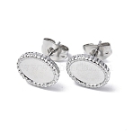 Non-Tarnish 304 Stainless Steel Stud Earring Findings, Oval Earring Settings, with Ear Nuts, Stainless Steel Color, Tray: 8x6mm, 10x8mm, Pin: 0.7mm(STAS-F286-10P)