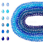 12Strands 12 Colors Transparent Glass Beads Strands, Faceted, Teardrop, Mixed Color, 8x6mm, Hole: 1.2mm, about 65~67pcs/strand, 20.08 inch(51cm), 1strand/color, 12strands/set(EGLA-TA0013-24E)