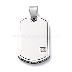 304 Stainless Steel Micro Pave Cubic Zirconia Pendants, Rectangle Charms, Stainless Steel Color, 30x18x3mm, Hole: 6mm(STAS-U043-24P)