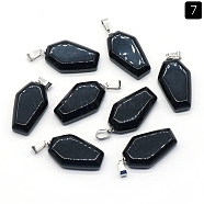 Natural Obsidian Pendants, Halloween Coffin Charms, 30x19mm(PW-WG38001-07)