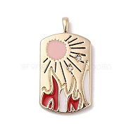 304 Stainless Steel Pendants, with Cubic Zirconica and Enamel, Rectangle with Sun, Red, 30.5x6.5x3.5mm, Hole: 3x1.5mm(STAS-F306-05G)