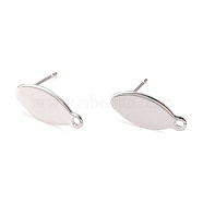 304 Stainless Steel Stud Earring Findings, with Loop and Flat Plate, Oval, Silver, 15x7x0.8mm, Hole: 1mm, Pin:0.8mm(X-STAS-H436-19S)