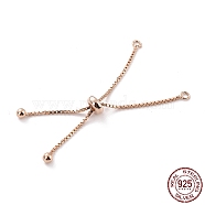 925 Sterling Silver Box Chain with Stop Beads and Loops, Slider Bracelet Making, for Bracelet Making, Rose Gold, 106mm, Hole: 1.8mm(STER-Z001-110RG)