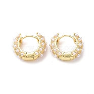 Plastic Imitation Pearl Beaded Hoop Earrings with Crystal Rinestone, Rack Plating Brass Jewelry for Women, Lead Free & Cadmium Free, Real 18K Gold Plated, 18x21x7mm, Pin: 1mm(EJEW-F306-03G)