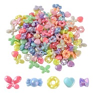 5 Style Opaque Acrylic Beads, AB Color Plated, Heart & Candy & Wave Flat Round & Butterfly, Mixed Color, 290pcs/bag(MACR-FS0001-10)