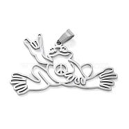 304 Stainless Steel Pendants, Laser Cut, Hollow Peace Frog Charms, Stainless Steel Color, 23x39.5x1mm, Hole: 3x4.5mm(STAS-G329-02P)
