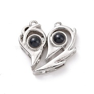 Alloy Magnetic Pendants, with Glass, Heart Charms, for Couple Jewelry Bracelets Pendants Necklaces Gift, Platinum, 23x23.5x8mm, Hole: 1.5mm(FIND-G037-03P)
